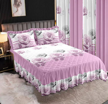 7-Piece King Comforter Set – Burnt Embroidered Quilted Coverlet + 4 Curtains