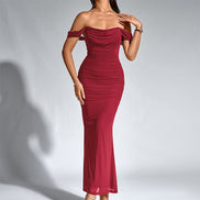 Fishbone Mesh Pleated Bodycon Dress