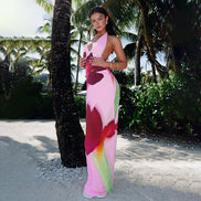 Elegant Floral Backless Long Dress