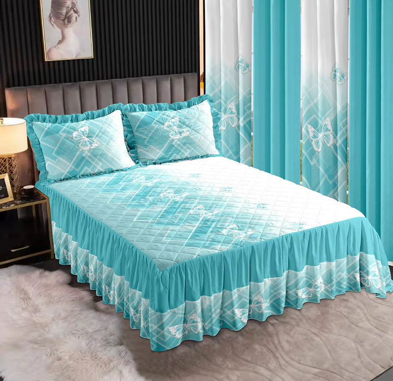 7-Piece King Comforter Set – Burnt Embroidered Quilted Coverlet + 4 Curtains