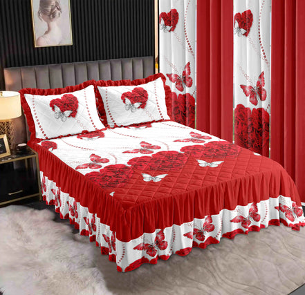 7-Piece King Comforter Set – Burnt Embroidered Quilted Coverlet + 4 Curtains