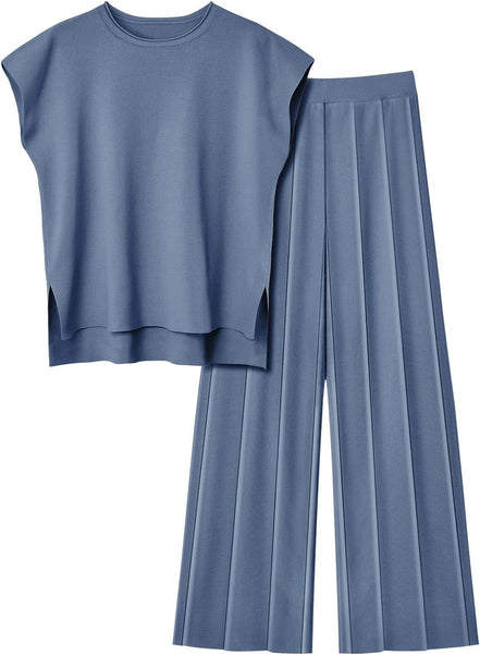 Women's Knitted Vest and Wide-Leg Pants Set