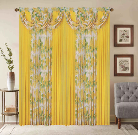 Window Curtain Set – Waterfall Valance with Beads, 2-Panel Set