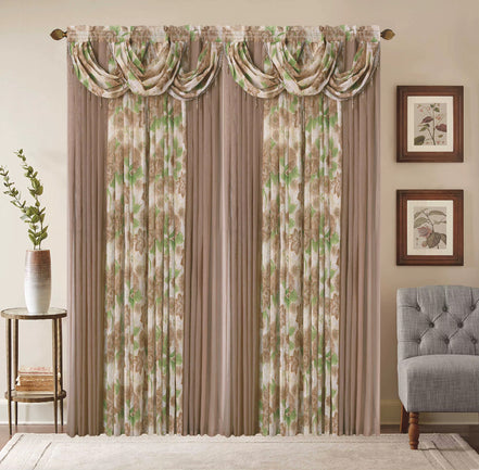 Window Curtain Set – Waterfall Valance with Beads, 2-Panel Set