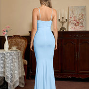Maxi Dress Bodycon Mermaid Collar Cowl Draped Spaghetti Straps Gathered