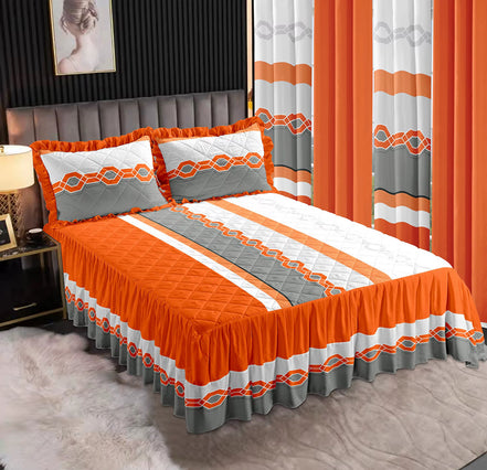 7-Piece King Comforter Set – Burnt Embroidered Quilted Coverlet + 4 Curtains