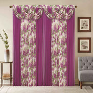 Window Curtain Set – Waterfall Valance with Beads, 2-Panel Set
