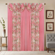 Window Curtain Set – Waterfall Valance with Beads, 2-Panel Set