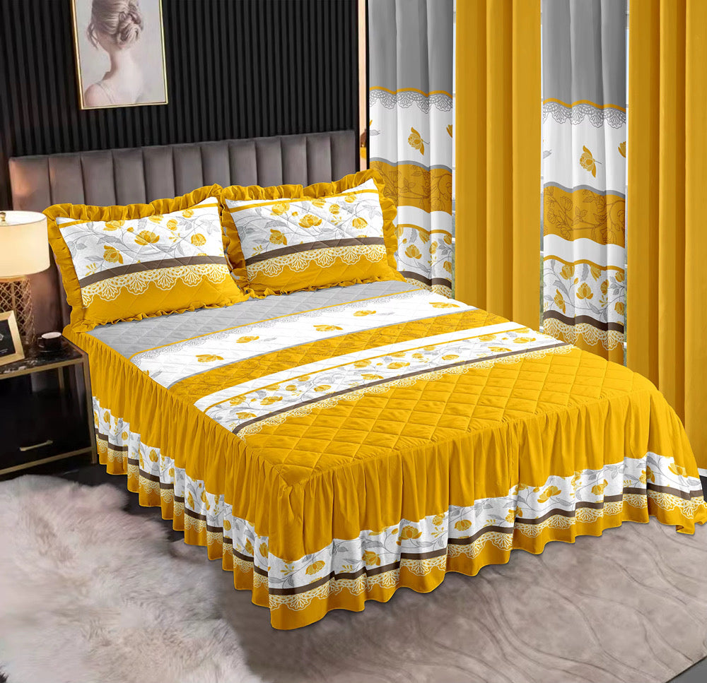 7-Piece King Comforter Set – Burnt Embroidered Quilted Coverlet + 4 Curtains