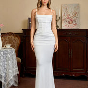 Maxi Dress Bodycon Mermaid Collar Cowl Draped Spaghetti Straps Gathered