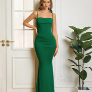 Maxi Dress Bodycon Mermaid Collar Cowl Draped Spaghetti Straps Gathered