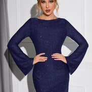 Tight Long Sleeve Flared Sequins Knotted Back