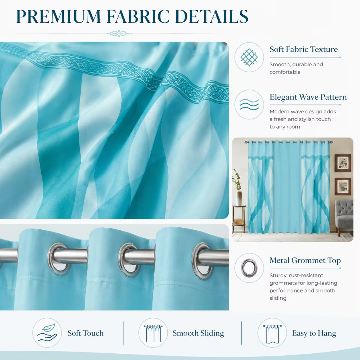 Modern Luxury 3 Piece Curtain Set with Geometric Pattern - 52x94 Window Drapes, 
10 Colors Available