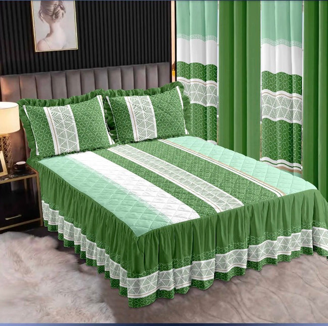 7-Piece King Comforter Set – Burnt Embroidered Quilted Coverlet + 4 Curtains