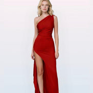 One Shoulder Ruched Satin Dress