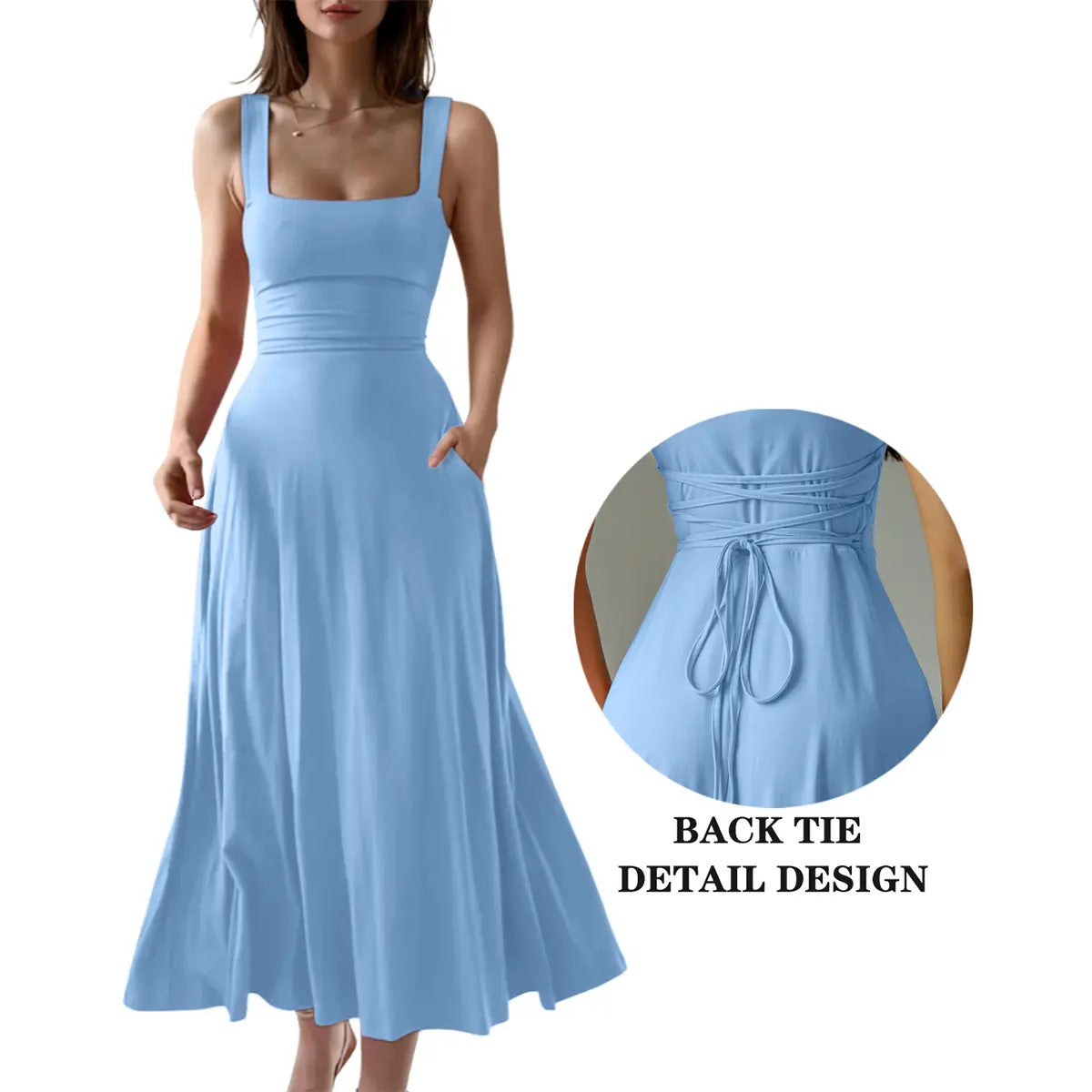 Women's Solid Color Tie-Strap Dress