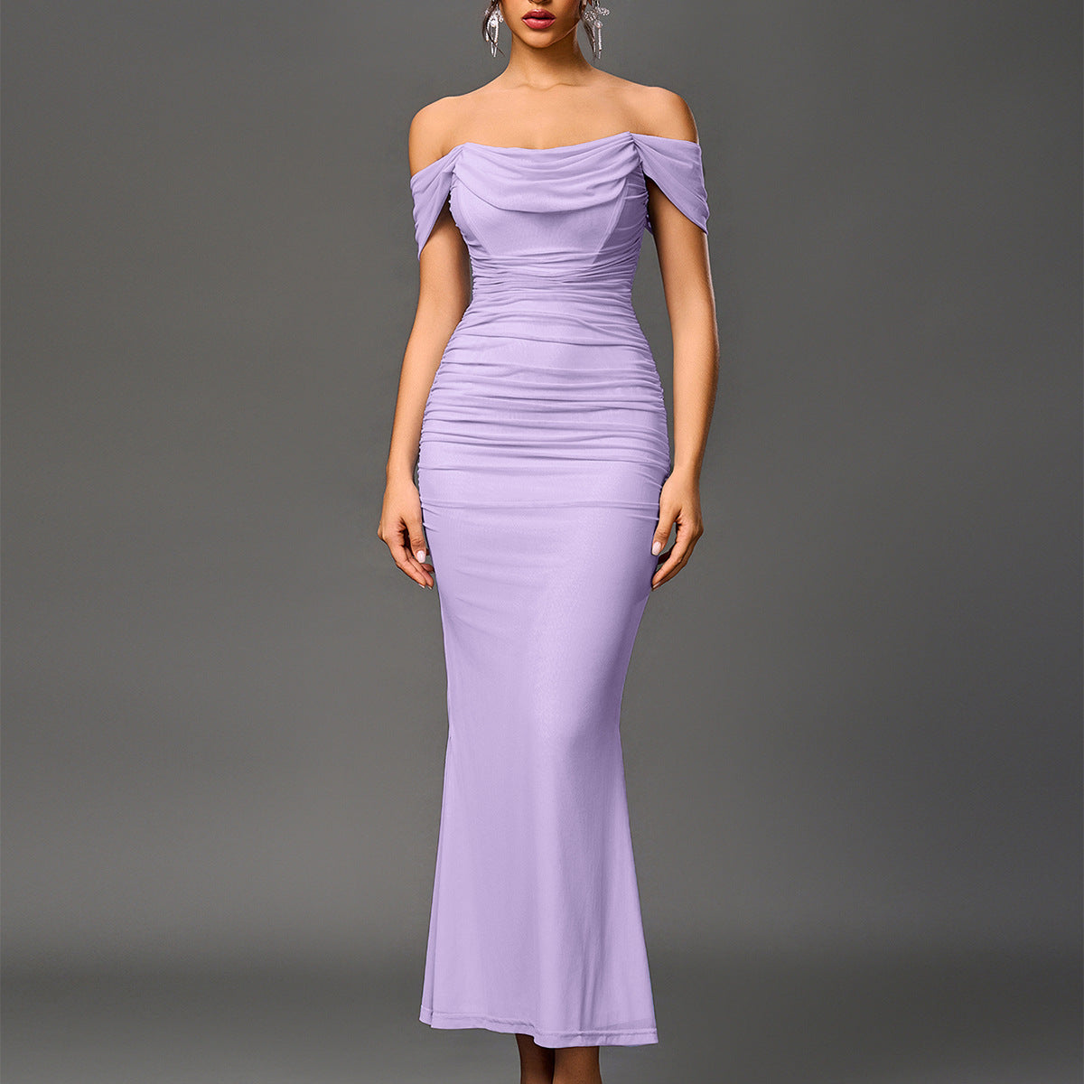Fishbone Mesh Pleated Bodycon Dress