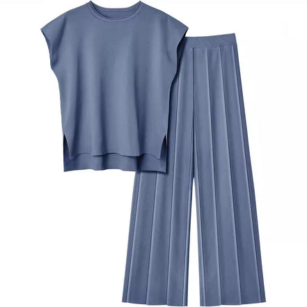 Women's Knitted Vest and Wide-Leg Pants Set
