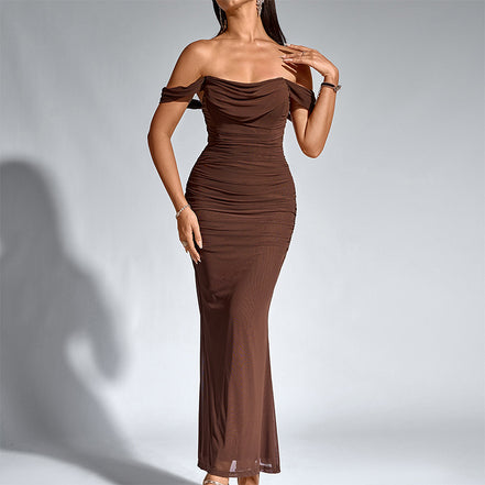 Fishbone Mesh Pleated Bodycon Dress