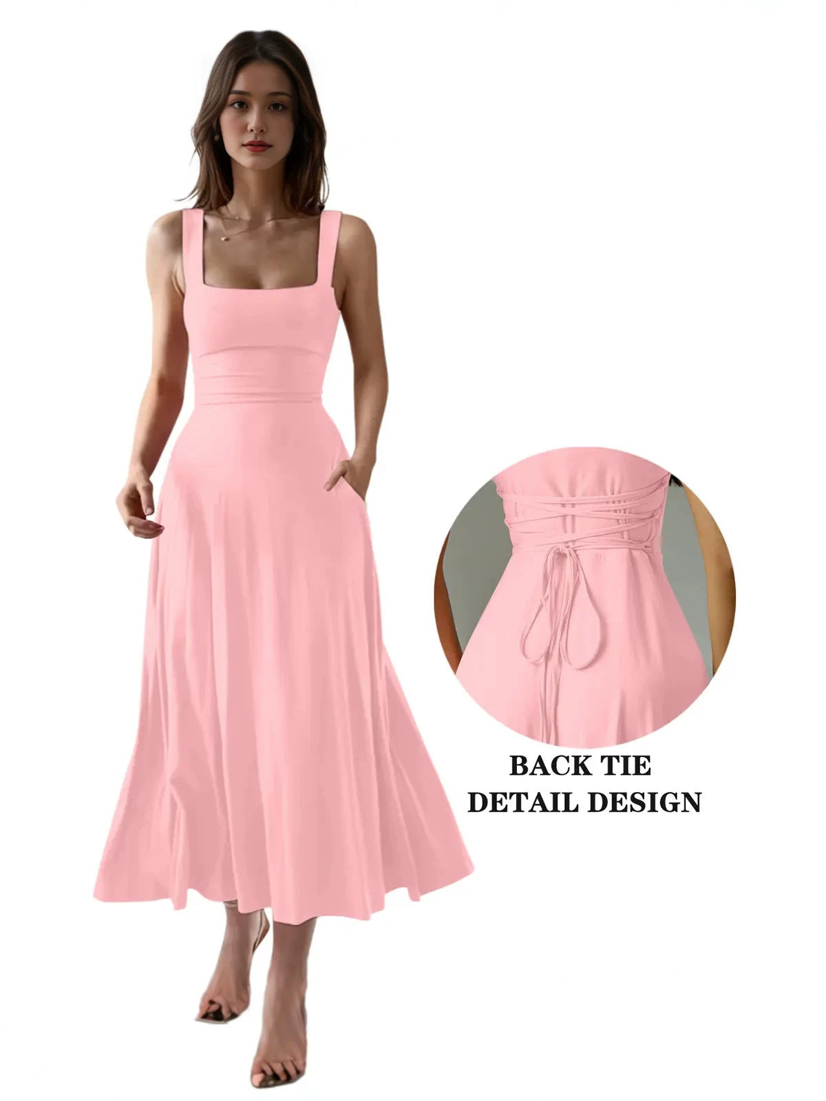 Women's Solid Color Tie-Strap Dress