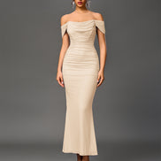 Fishbone Mesh Pleated Bodycon Dress