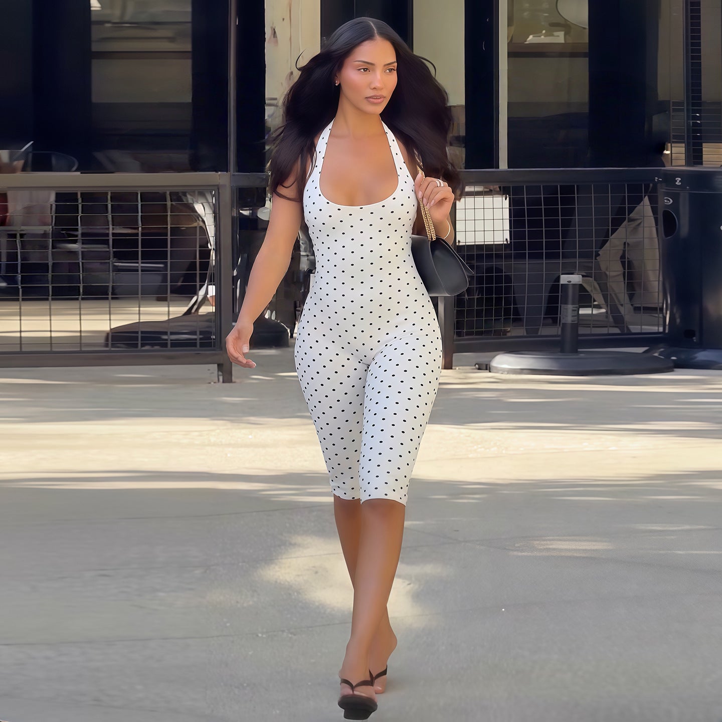 Women's Sleeveless Bodysuit with Low Neck and Open Back