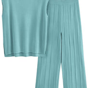 Women's Knitted Vest and Wide-Leg Pants Set