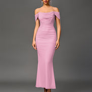 Fishbone Mesh Pleated Bodycon Dress