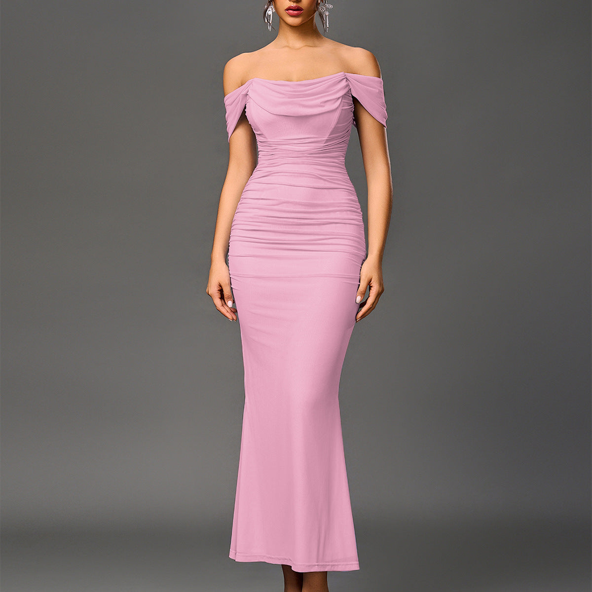 Fishbone Mesh Pleated Bodycon Dress