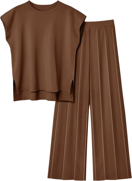 Women's Knitted Vest and Wide-Leg Pants Set
