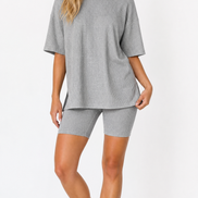 Crewneck Two-Piece Set For Women Summer  Casual Oversized  Split Hem Shirts