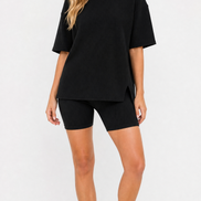 Crewneck Two-Piece Set For Women Summer  Casual Oversized  Split Hem Shirts