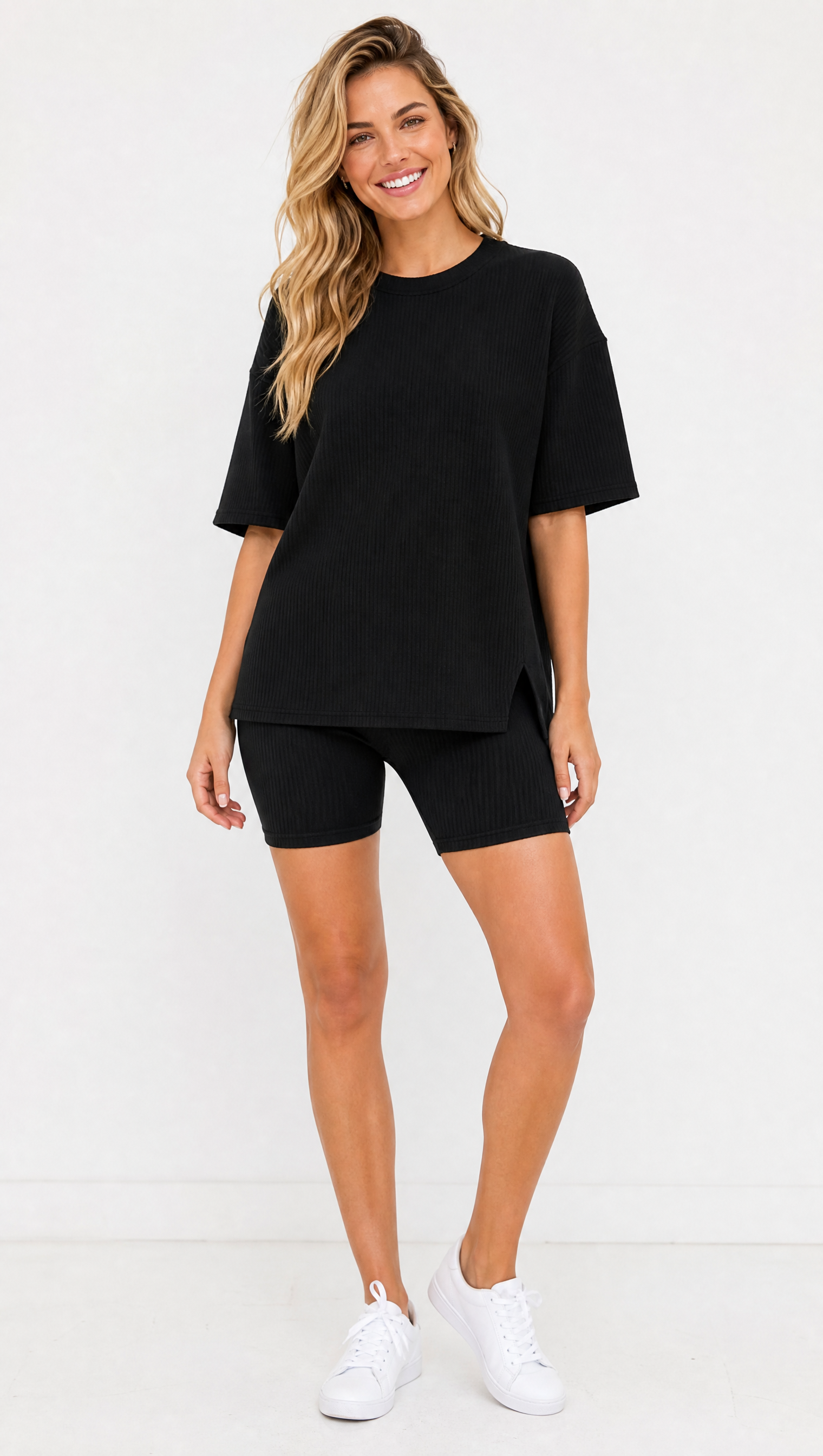Crewneck Two-Piece Set For Women Summer  Casual Oversized  Split Hem Shirts
