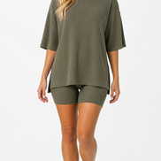 Crewneck Two-Piece Set For Women Summer  Casual Oversized  Split Hem Shirts