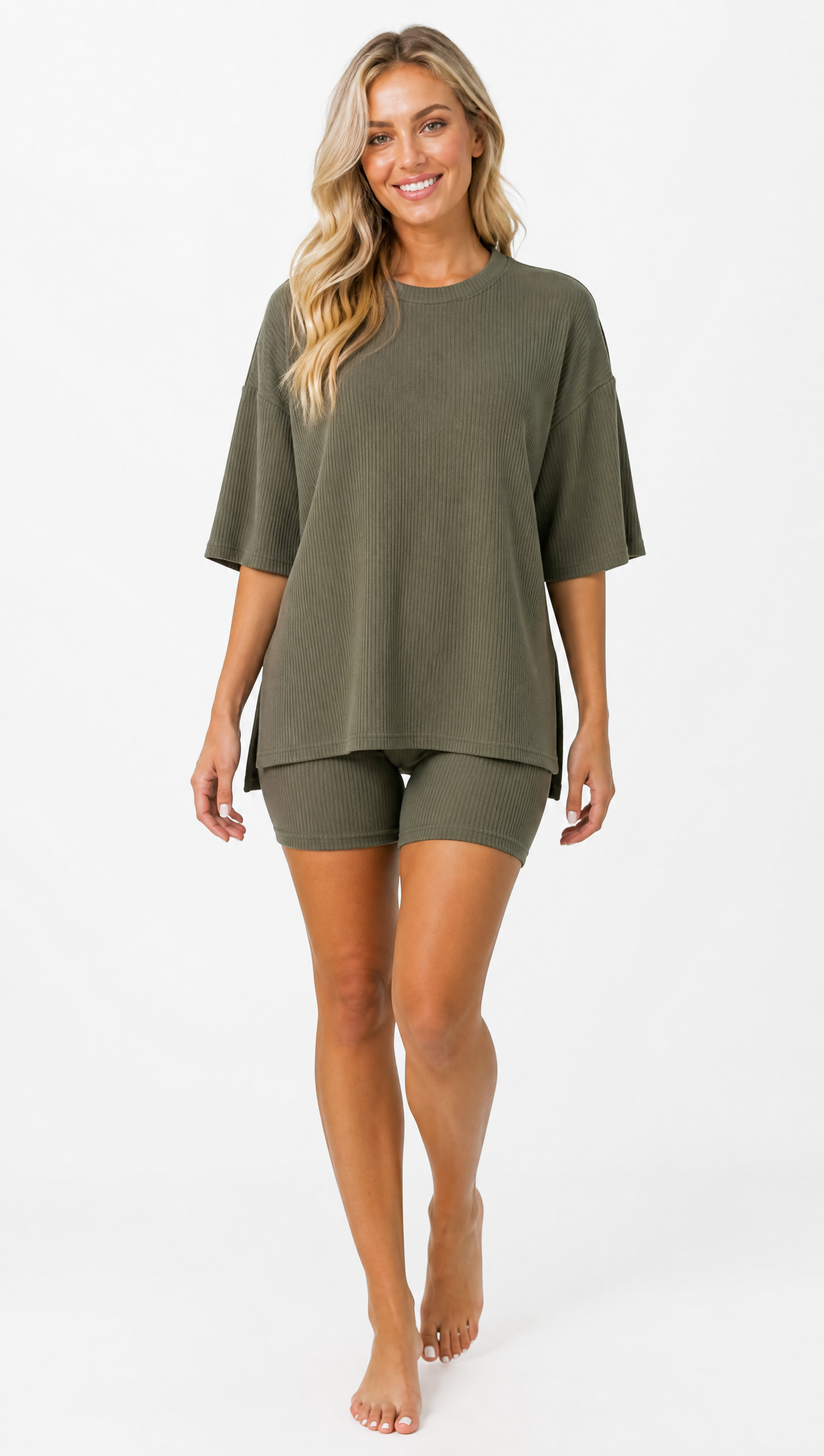 Crewneck Two-Piece Set For Women Summer  Casual Oversized  Split Hem Shirts